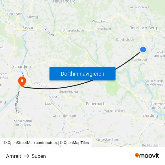 Arnreit to Suben map