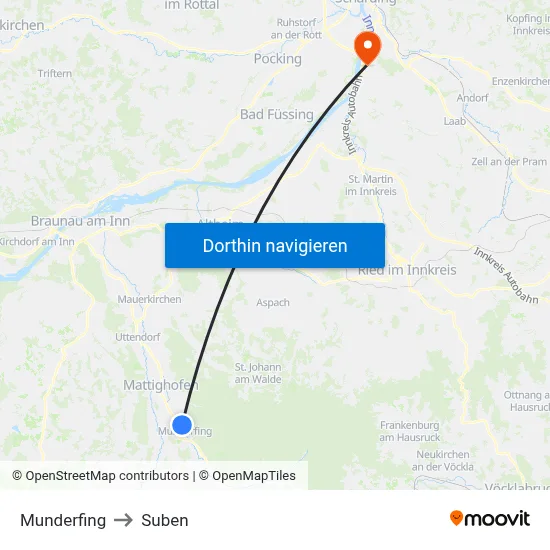 Munderfing to Suben map