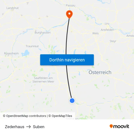 Zederhaus to Suben map
