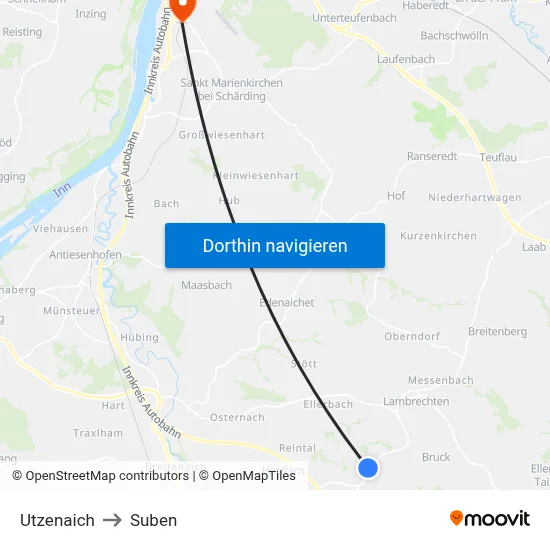 Utzenaich to Suben map
