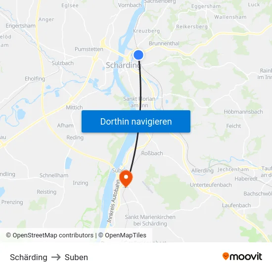 Schärding to Suben map