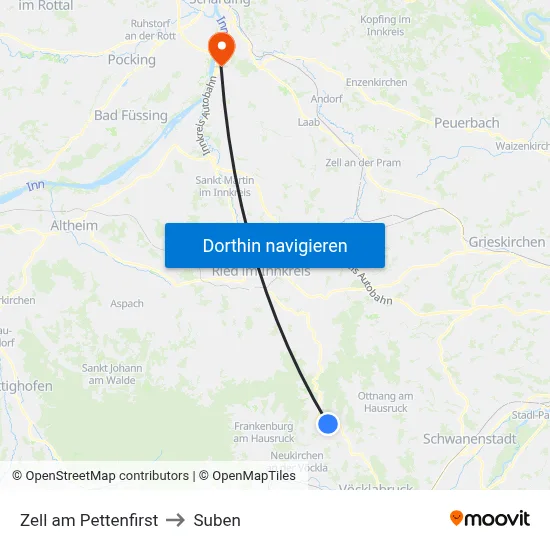 Zell am Pettenfirst to Suben map