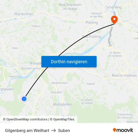 Gilgenberg am Weilhart to Suben map