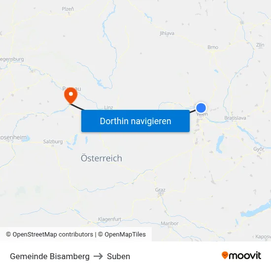 Gemeinde Bisamberg to Suben map