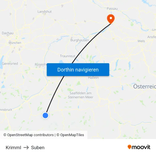 Krimml to Suben map