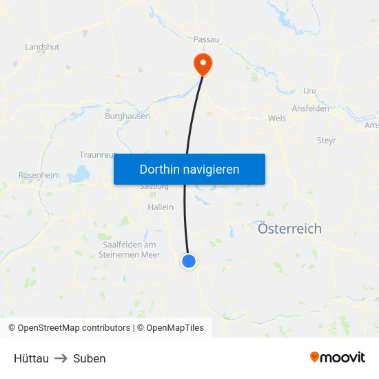 Hüttau to Suben map