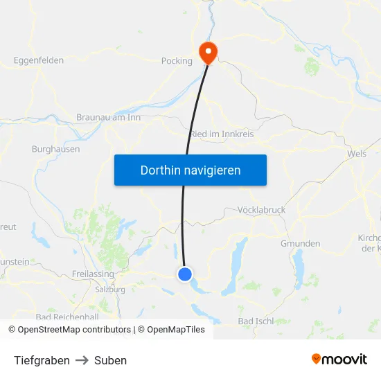 Tiefgraben to Suben map
