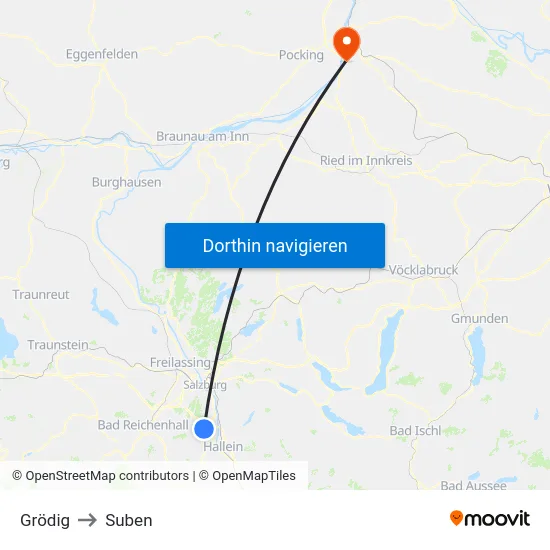 Grödig to Suben map