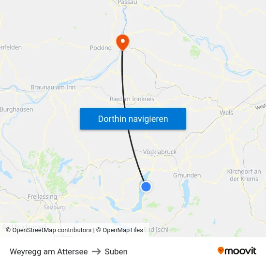 Weyregg am Attersee to Suben map