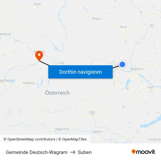 Gemeinde Deutsch-Wagram to Suben map