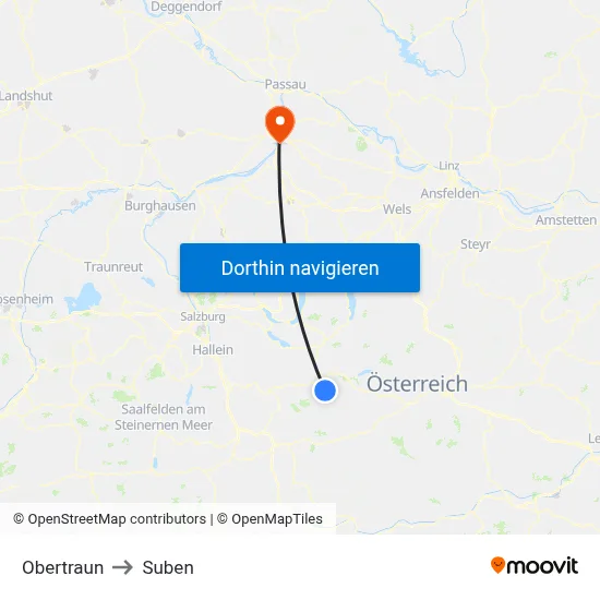 Obertraun to Suben map