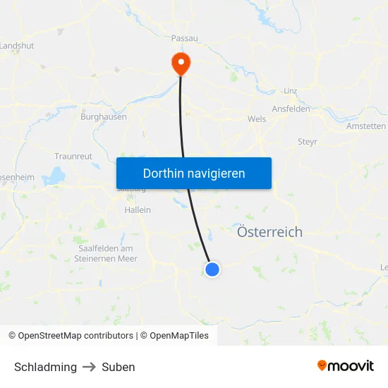 Schladming to Suben map