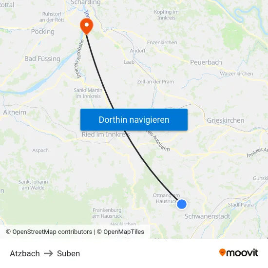 Atzbach to Suben map