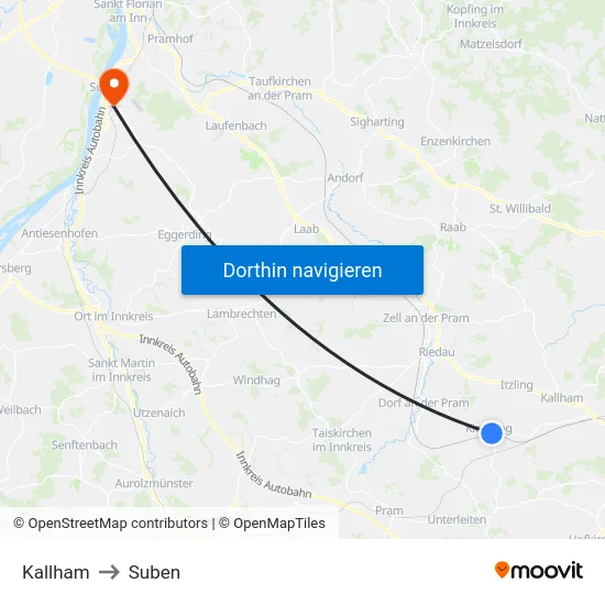 Kallham to Suben map