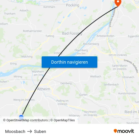Moosbach to Suben map