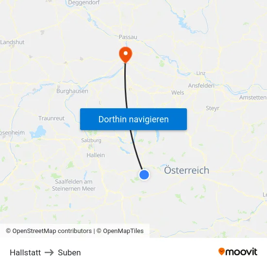 Hallstatt to Suben map