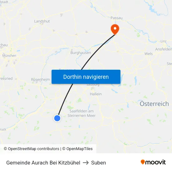 Gemeinde Aurach Bei Kitzbühel to Suben map