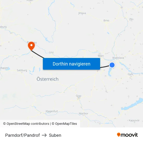 Parndorf/Pandrof to Suben map