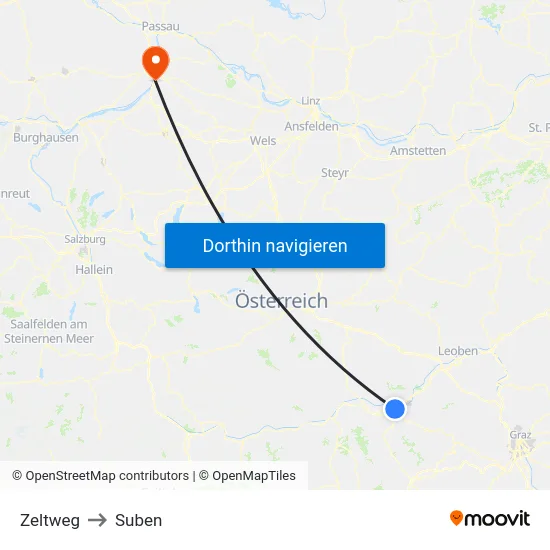 Zeltweg to Suben map