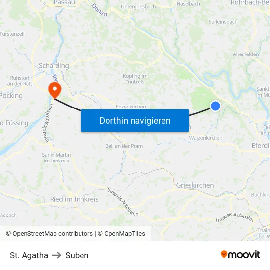 St. Agatha to Suben map