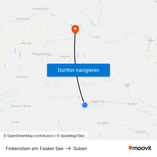 Finkenstein am Faaker See to Suben map