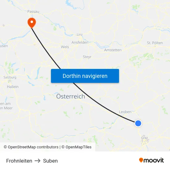 Frohnleiten to Suben map