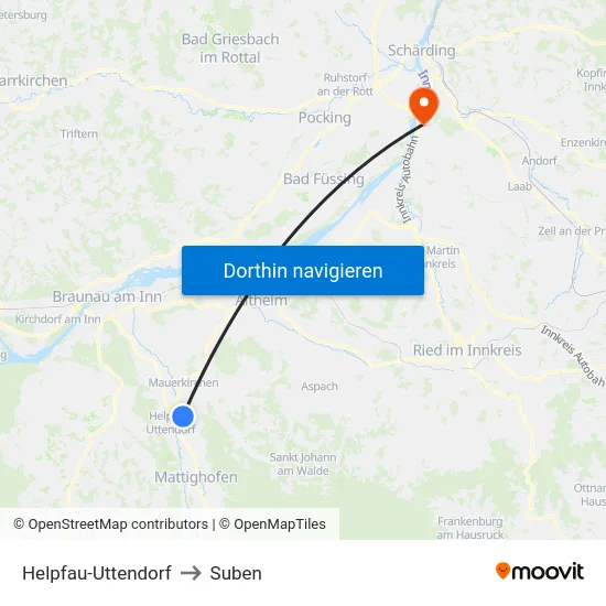 Helpfau-Uttendorf to Suben map