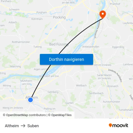 Altheim to Suben map