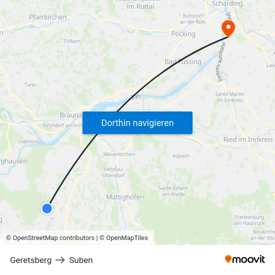 Geretsberg to Suben map