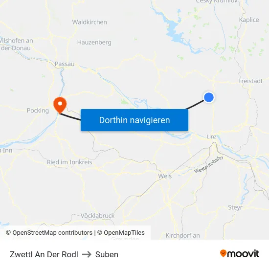Zwettl An Der Rodl to Suben map