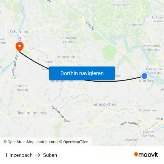 Hinzenbach to Suben map