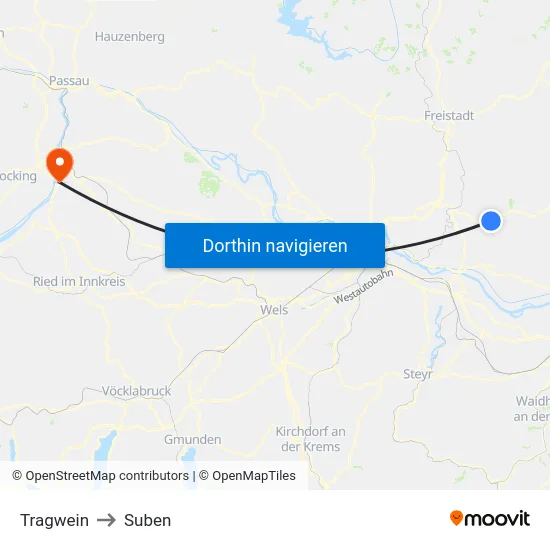 Tragwein to Suben map