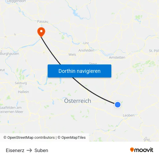 Eisenerz to Suben map