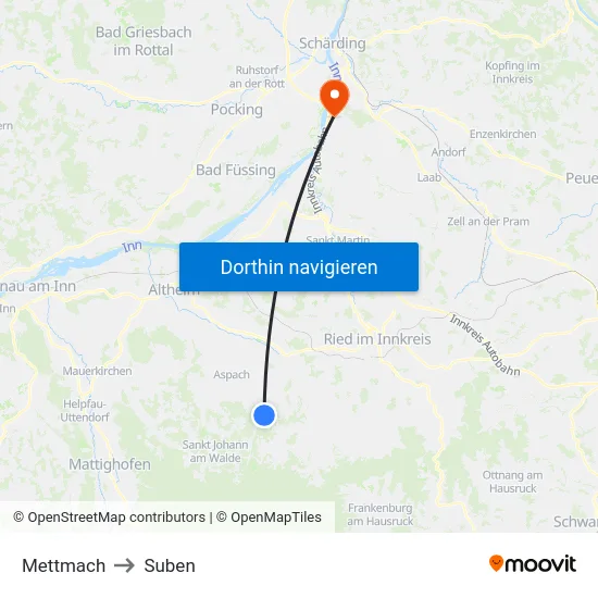 Mettmach to Suben map