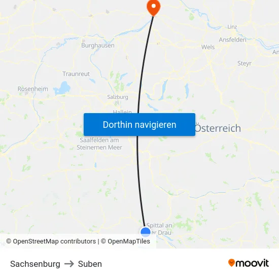 Sachsenburg to Suben map