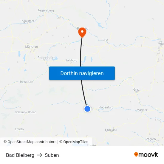 Bad Bleiberg to Suben map