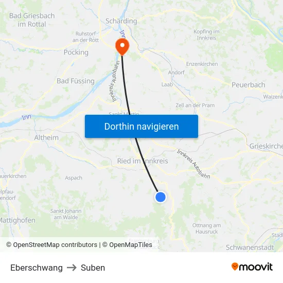 Eberschwang to Suben map