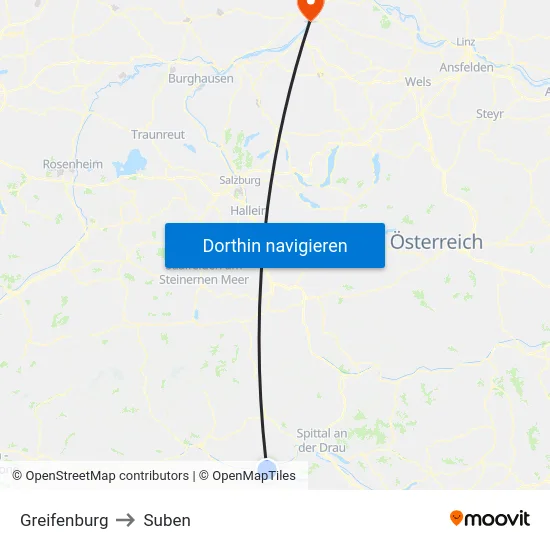 Greifenburg to Suben map