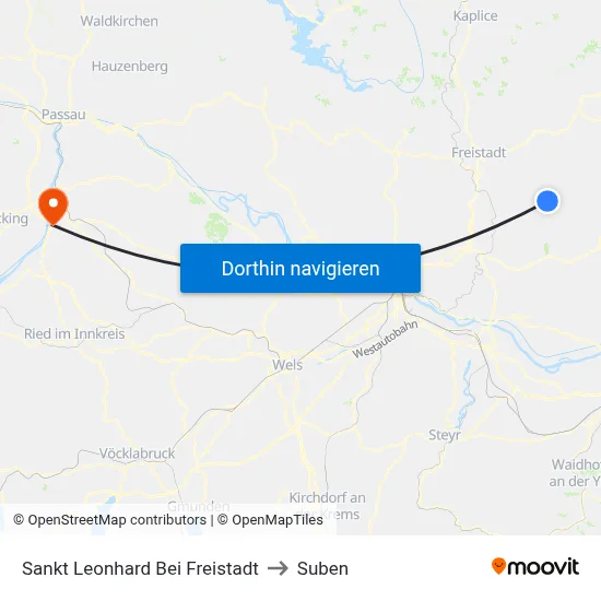 Sankt Leonhard Bei Freistadt to Suben map