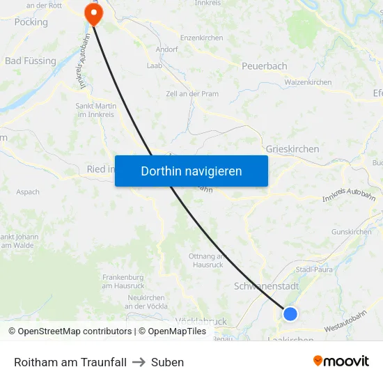 Roitham am Traunfall to Suben map