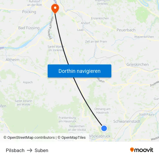 Pilsbach to Suben map