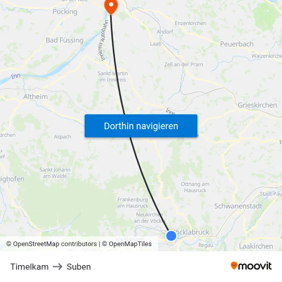 Timelkam to Suben map
