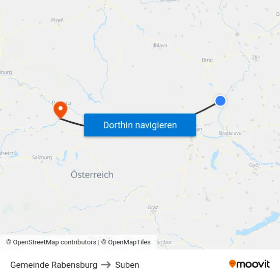 Gemeinde Rabensburg to Suben map