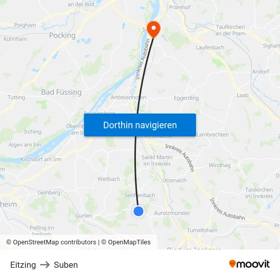 Eitzing to Suben map