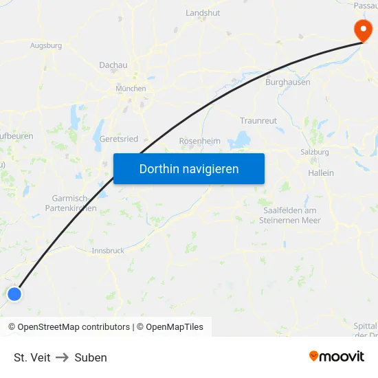 St. Veit to Suben map