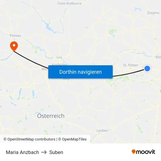 Maria Anzbach to Suben map