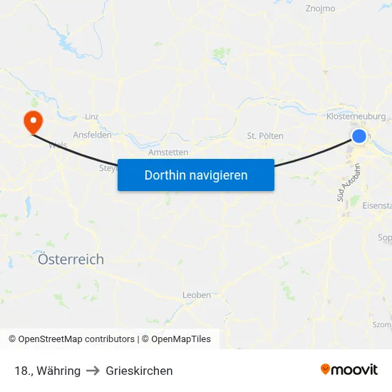 18., Währing to Grieskirchen map