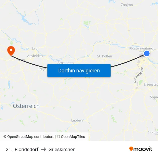 21., Floridsdorf to Grieskirchen map