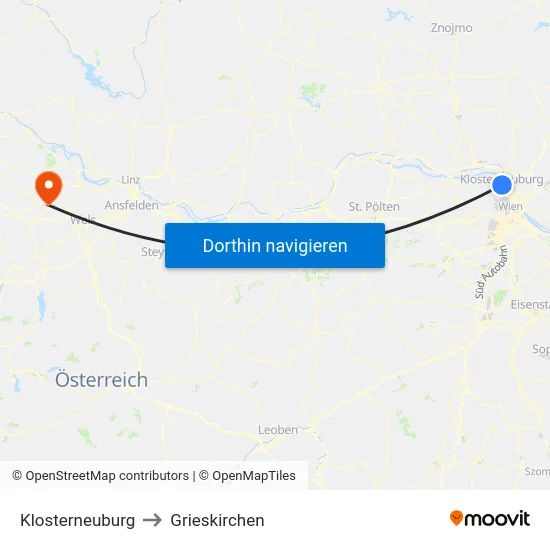 Klosterneuburg to Grieskirchen map