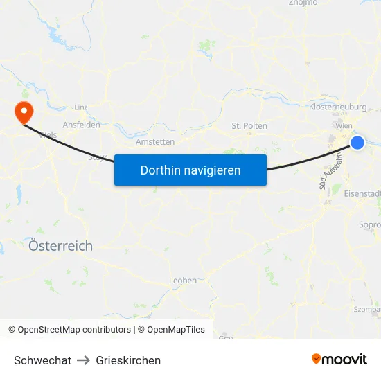 Schwechat to Grieskirchen map